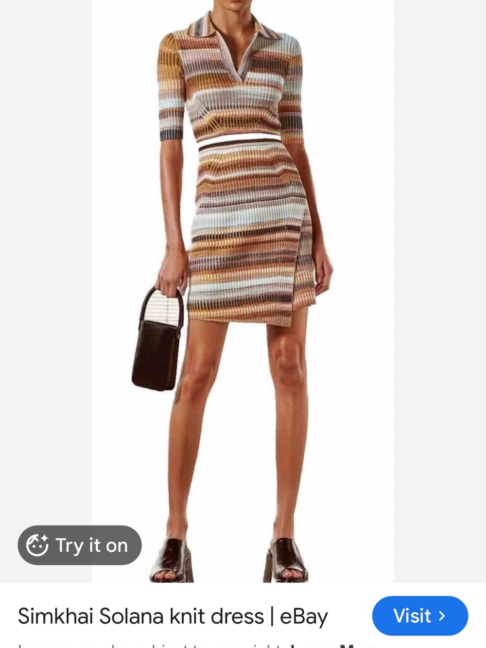 Striped Knit Polo Mini Dress in Brown Multi